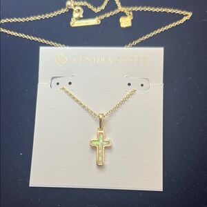 Kendra Scott Gold Cross Necklace with Iridescent Opal Tone Inlay